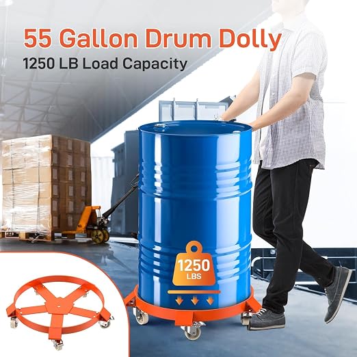 55 Gallon Drum Dolly, Heavy Duty 1250LBS Load Capacity Drum Cart, Non Tipping Hand Truck with 8 Swivel Casters Wheel for Warehouse Drum Handling, Carry Potted (2 Pack)