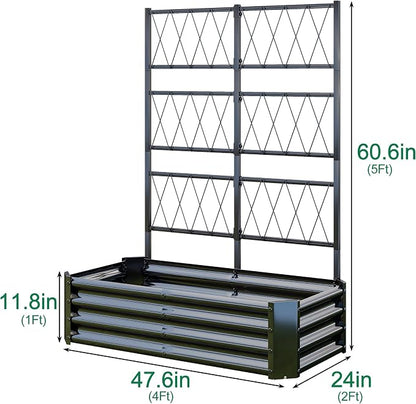 Galvanized Raised Garden Bed with Trellis for Climbing Plants Outdoor,Metal Vertical Garden Planter Box with Trellis,Heavy Duty Elevated Garden Bed for Vegetables Tomatoes Cucumbers Flowers Herb,Black