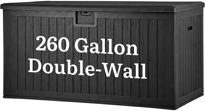 YITAHOME 260 Gallon Large Deck Box with Divider & Side Handles | Outdoor Double-Wall Storage for Patio Furniture Cushions, Garden Pool Accessories, Water Resistant & Lockable, Black