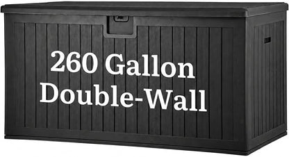 YITAHOME 260 Gallon Large Deck Box with Divider & Side Handles | Outdoor Double-Wall Storage for Patio Furniture Cushions, Garden Pool Accessories, Water Resistant & Lockable, Black