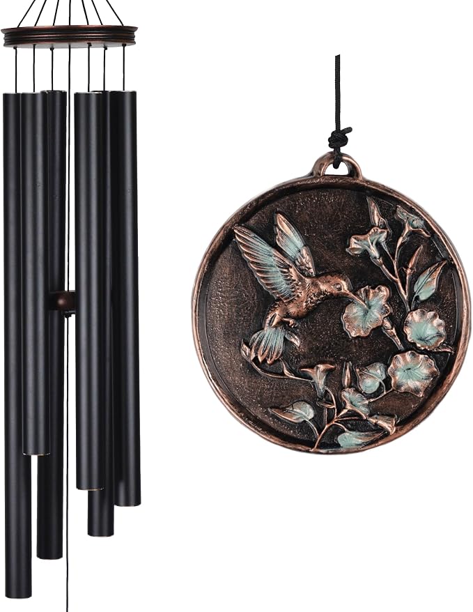 Vanquer Large Wind Chimes for Outside Deep Tone - 46'' Wind Chimes Outdoor Clearance, Windchimes Outdoors, Memorial Wind Chimes, Sympathy Gift, Patio, Home Décor, Vintage Black (46" Hummingbird - A)
