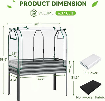 Ohuhu Raised Garden Bed with PE Cover, 48"x22"x59.5" Galvanized Elevated Planter Box with Legs, Large Garden Box Outdoor Planters for Outdoor Plants, Heavy Duty Gardening Bed for Flower Vegetable