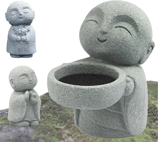 livelyfish 3pcs Japanese Monk Statue Praying Zen Sandstone Buddha Statues Asian Garden Sculptures for Good Luck Feng Shui Home Decor, A