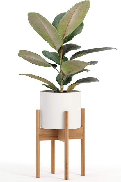 Fox & Fern Bamboo Plant Stand — 8 Inch Fixed Size Mid Century Plant Stand for Indoor Pots (Not Included); Raised Flower Pot Holder for Indoors; Plug In Design; Two Height Options - Bamboo