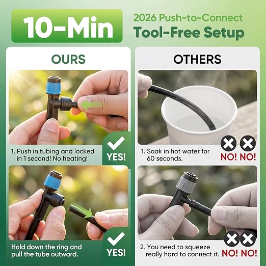 Drip Irrigation System Kit, 230FT Garden Watering System with 33FT 1/2" Main Line and 197FT 1/4" Drip Line, Adjustable Emitters and Quick-Connect Fittings for Raised Beds, Lawn, Greenhouse