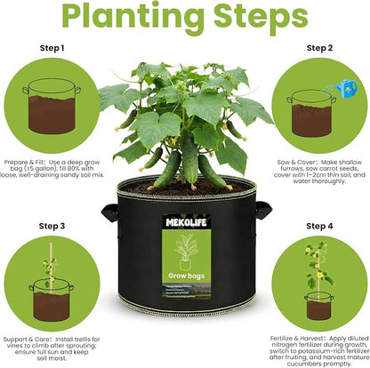 MEKOLIFE Fabric Grow Bags（5 Gallon 6Pack）, Thickened Aeration Planter Bags with Handles Plant Tags Seedling Bags for Outdoor Indoor Vegetable Garden, Black