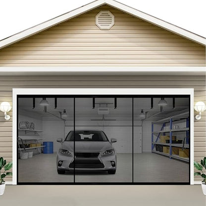 Black Magnetic Garage Door Screen 16x10ft for 2 3 Car | Hands Free, Pets Friendly, Retractable Fiberglass, Hands free, Easy Install, Cover Closure for Garage Carport Patio Porch
