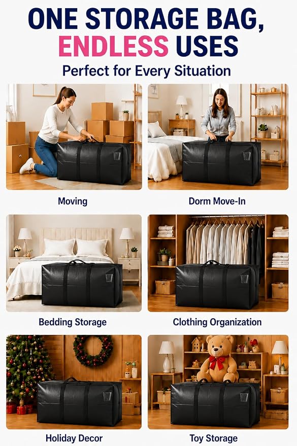 Extra Large Storage Bags, Jumbo Moving Tent Storage Bags, Foldable Big Blue XXL Duffle Bag for Travel,Christmas Tree Bag, 42x23x13.5inch - 2PACK