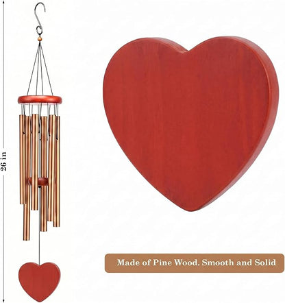 Classic Gold Wind Chimes for Outside Soothing Melodic Wind Chime 26" to Create a Zen Atmosphere. Sympathy/Memorial Gift, Indoor Outdoor Garden Patio Decoration. Heart Shape Design