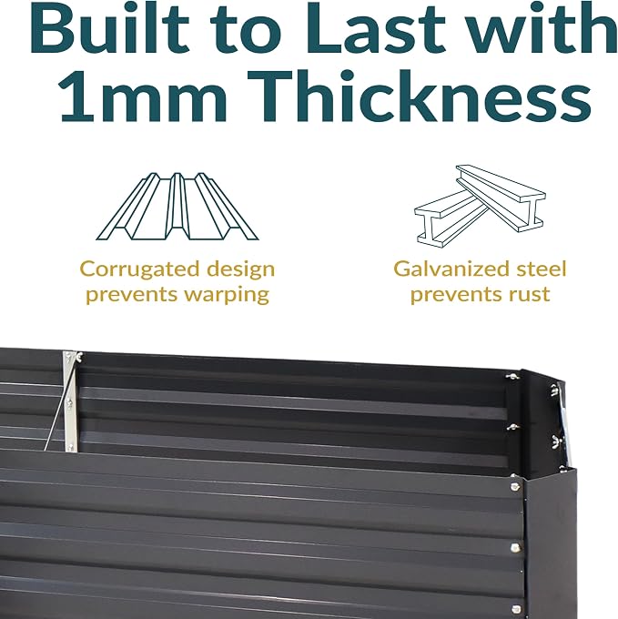 Sunnydaze Galvanized Raised Garden Bed Kit - 5x5x1 ft Outdoor Raised Garden Bed - Metal Planter Box for Vegetables, Flowers, Herbs - Dark Gray - L-Shaped
