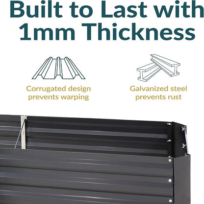 Sunnydaze Galvanized Raised Garden Bed Kit - 5x5x1 ft Outdoor Raised Garden Bed - Metal Planter Box for Vegetables, Flowers, Herbs - Dark Gray - L-Shaped