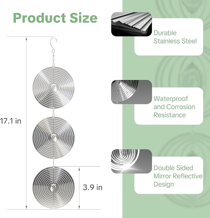 OFFO 304 Stainless Steel Bird Reflectors, Double-Sided Reflective 3D Round Bird Scare Devices, Outdoor Garden Decor for Patio Yard Porch Pool Window, 9 PCS