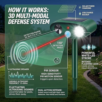 2026 Sonic Fortress Pro Deer Repellent Devices with USB Charge,Solar Ultrasonic Animal Repellent with Motion Sensor&Flash Light,Deer Deterrent for Flower beds,Vegetable Gardens,Plants 4Pack