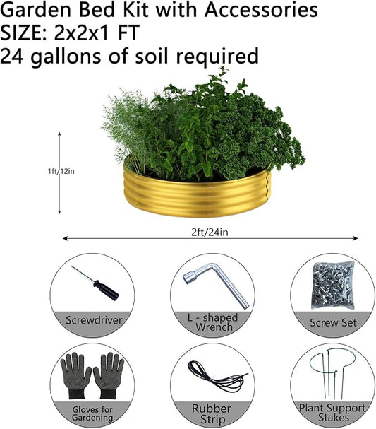 ZFHgarden Galvanized Metal Planter Round Raised Garden Bed Kit for Gardening Outdoor Galvanized Planter Outdoor 2PC Gold 2X2X1FT