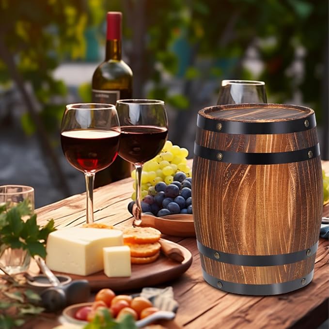 Barrel Decoration Wooden Planter Rustic Wine Barrel Prop 8.2 Inch Antique Style Beer for Home Patio Garden Decor