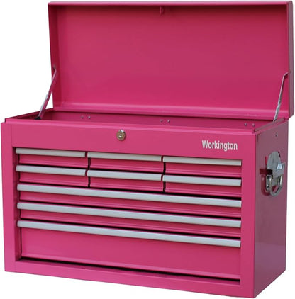 Workington Portable Metal Tool Chest with 9 Drawers, 24" 9-Drawer Tool Chest Cabinet with Ball Bearing Drawer Slides, Steel Tool Storage Box Organizer 4006 Pink