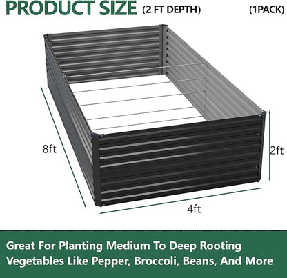 Vengarus 8x4x2ft Galvanized Raised Garden Bed,Metal Raised Beds Kit Black | 2FT Deep Root Elevated Garden Planter Box, Corrugated Steel, Open Bottom, Rustproof All Weather, Large Vegetable Flower Bed