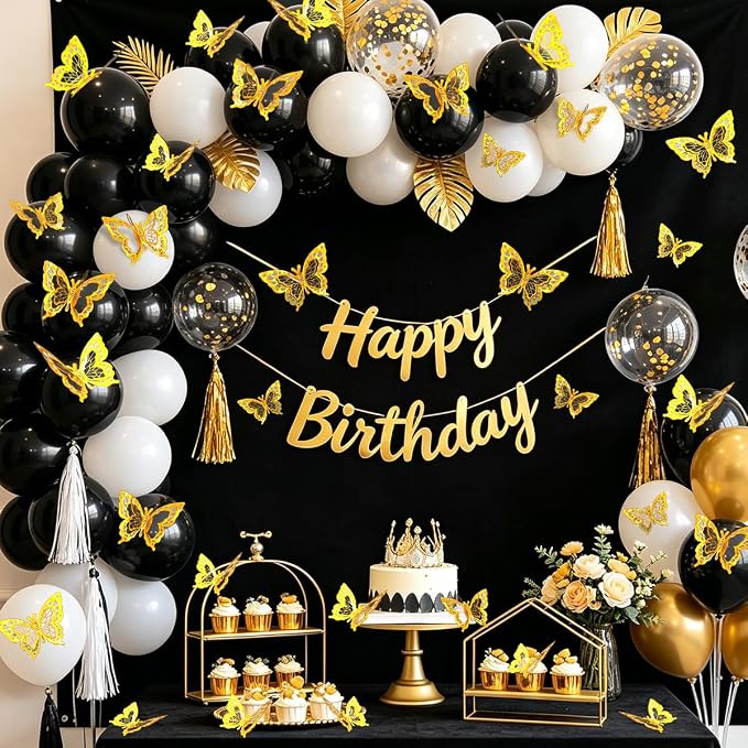 60 Pcs Butterfly Wall Decals - 3D Gold Butterflies Removable Mural Wall Stickers for Home Room Office Bedroom Decorations