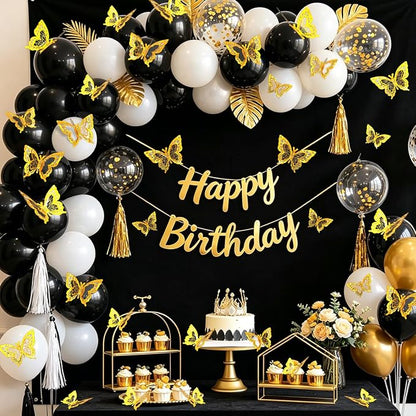 60 Pcs Butterfly Wall Decals - 3D Gold Butterflies Removable Mural Wall Stickers for Home Room Office Bedroom Decorations