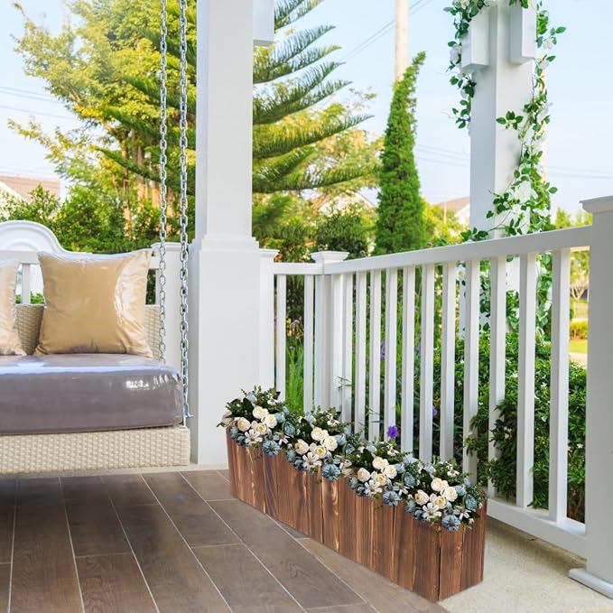 DOITOOL Wooden Picket Fence Planter Box 19.29X5.11X3.54In Window Flower Box for Home Garden Wedding Party Office Decor with Foam Inserts DIY Plant Basket Container