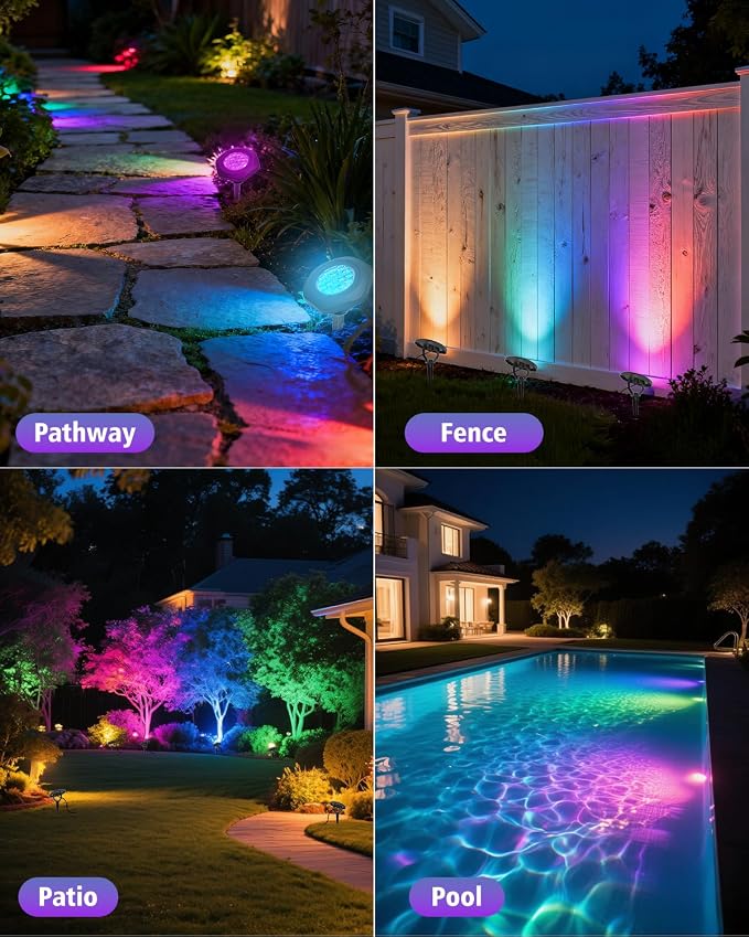 Solar Spot Lights Outdoor Waterproof IP68, RGB Pond Lights | 3-in-1 LED Solar Landscape Lights, 2 Light Modes Path Lights for Underwater Pond Garden Yard Pathway