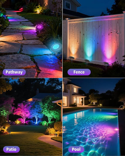 Solar Spot Lights Outdoor Waterproof IP68, RGB Pond Lights | 3-in-1 LED Solar Landscape Lights, 2 Light Modes Path Lights for Underwater Pond Garden Yard Pathway