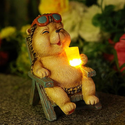 FOXMIS Hedgehog Statue Outdoor Solar Garden Decor for Outside Lawn Yard Patio, Home Office Decorations Indoor Lights, Ideal Ornaments Birthday Gifts for Mom Women Grandma