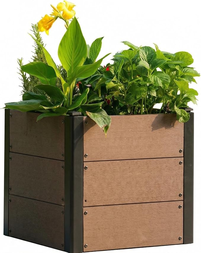Garden Raised Bed, 19 * 19 * 18in Deep Root Planter Box for Patio, Outdoor Herb, Vegetable, and Flower Gardening - Durable Wooden Style Planter Box for Easy Mobility and Clearance