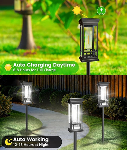 4 Pack Solar Pathway Lights Outdoor, Taller Bright Solar Path Lights Waterproof, Auto On/Off Solar Powered Garden Lights for Outside Landscape Path Yard Walkway Lawn Driveway Patio Lighting Decor