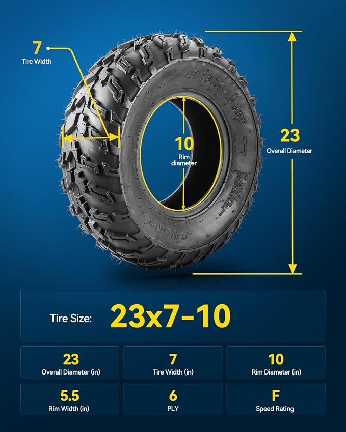 PHILTOP ATV UTV All-Terrain Tires 23x7-10, 6-Ply Super Mud 23x7-10 ATV Tires for Riding Mowers, Golf Carts, Set of 2 (Z-183)