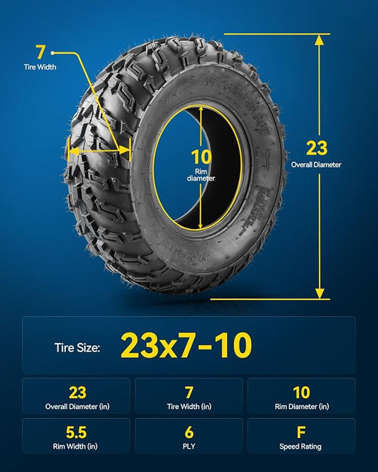 PHILTOP ATV UTV All-Terrain Tires 23x7-10, 6-Ply Super Mud 23x7-10 ATV Tires for Riding Mowers, Golf Carts, Set of 2 (Z-183)