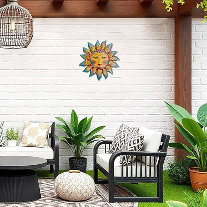 Daogtc Metal Sun Flower Wall Decor,12.87 inches Sun Wall Art Hanging Decoration for Indoor and Outdoor, Garden Farmhouse Yard Patio Fence Living Room Bedroom Decor