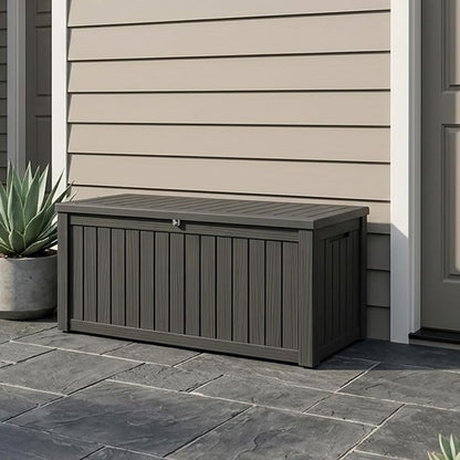 Outdoor Storage Box, 150 Gallon Waterproof Deck Box [Upgraded 3.1], Large Resin Storage with Hydraulic Gas Lifts for Cushions, Heavy Duty Lockable Bench Seat, Backyard Party, Black