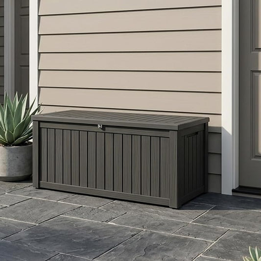 Outdoor Storage Box, 150 Gallon Waterproof Deck Box [Upgraded 3.1], Large Resin Storage with Hydraulic Gas Lifts for Cushions, Heavy Duty Lockable Bench Seat, Backyard Party, Black