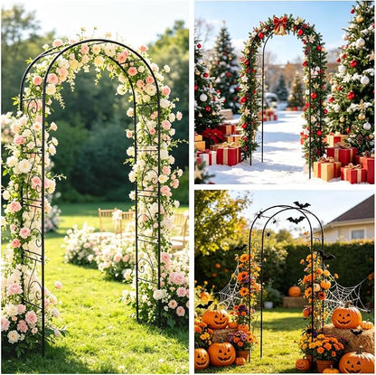 93" Garden Arbor Metal Arch Trellis for Climbing Plants | Outdoor Arbors Archway Pergola for Wedding Ceremony Party Decoration Arched Top Trellises for Rose Vine Backyard Lawn Patio