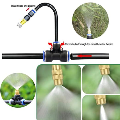 Update Drip Irrigation Kit, 98FT Automatic Watering System with 25 Replaceable 360° Bendable Sprayers, Atomizing Copper Nozzles for Garden, Plant, Lawn, Patio and Yard.(25)