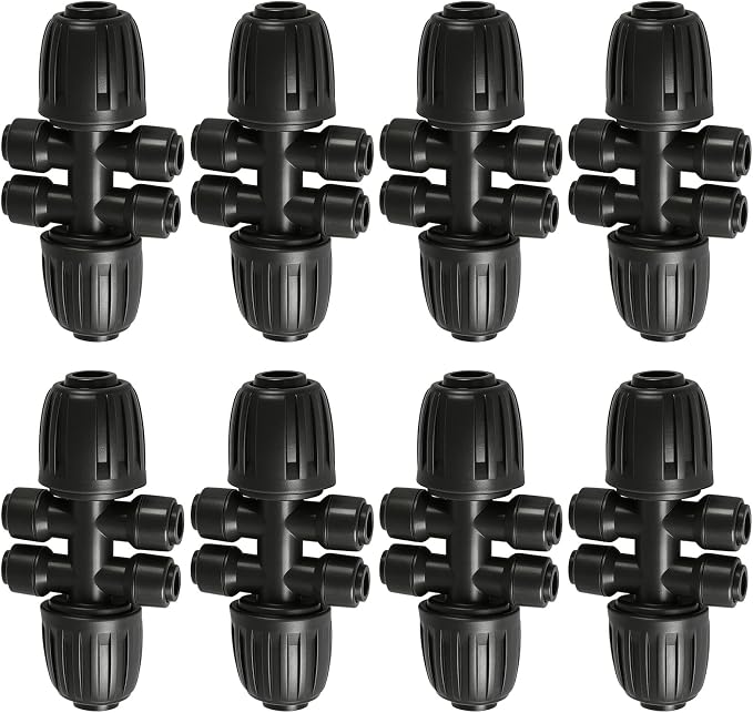 8 PCS 1/2" to 1/4" Drip Irrigation Tee Fittings,6 Way Barbed Tee 1/2 Inch to 1/4 Inch Quick Connect Irrigation Tubing Fittings,Anti-Leak Reducing Splitter Tee Connectors for Garden Irrigation System