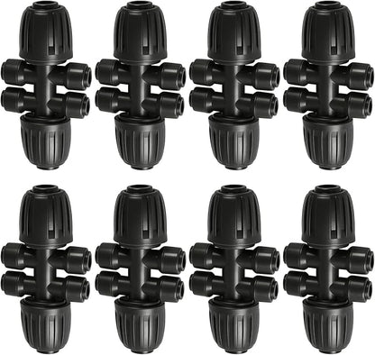 8 PCS 1/2" to 1/4" Drip Irrigation Tee Fittings,6 Way Barbed Tee 1/2 Inch to 1/4 Inch Quick Connect Irrigation Tubing Fittings,Anti-Leak Reducing Splitter Tee Connectors for Garden Irrigation System