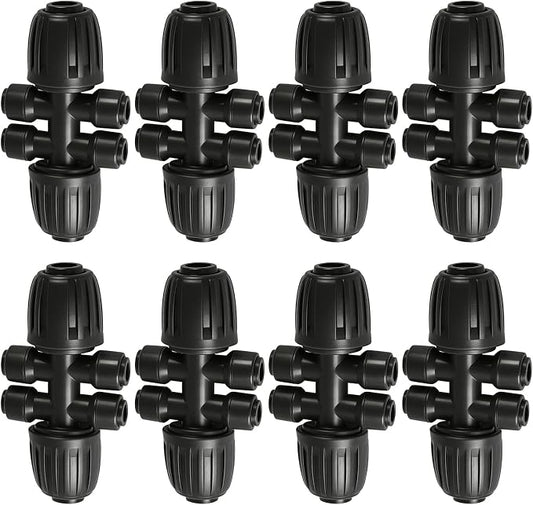 8 PCS 1/2" to 1/4" Drip Irrigation Tee Fittings,6 Way Barbed Tee 1/2 Inch to 1/4 Inch Quick Connect Irrigation Tubing Fittings,Anti-Leak Reducing Splitter Tee Connectors for Garden Irrigation System