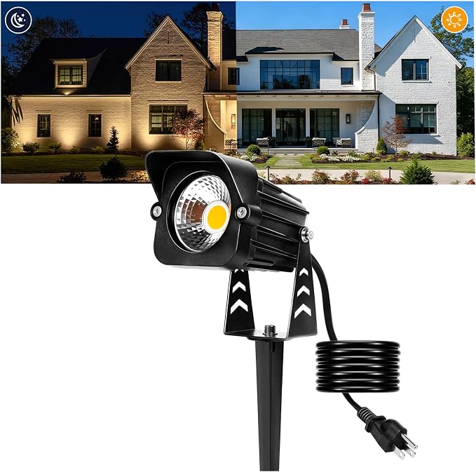 Dusk to Dawn Outdoor Lighting15W Spot Lights Outdoor with Photocell Sensor | 3000K Warm White Landscape Lighting IP65 Waterproof Spotlight for Garden Yard Flag Tree, 5.91FT Cable, US Plug