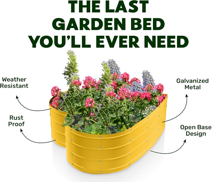 Plant & Plot Galvanized Raised Garden Beds Outdoor // Planter Raised Beds for Gardening, Vegetables, Flowers // Large Metal Garden Box (Yellow) // Tool-Free Assembly