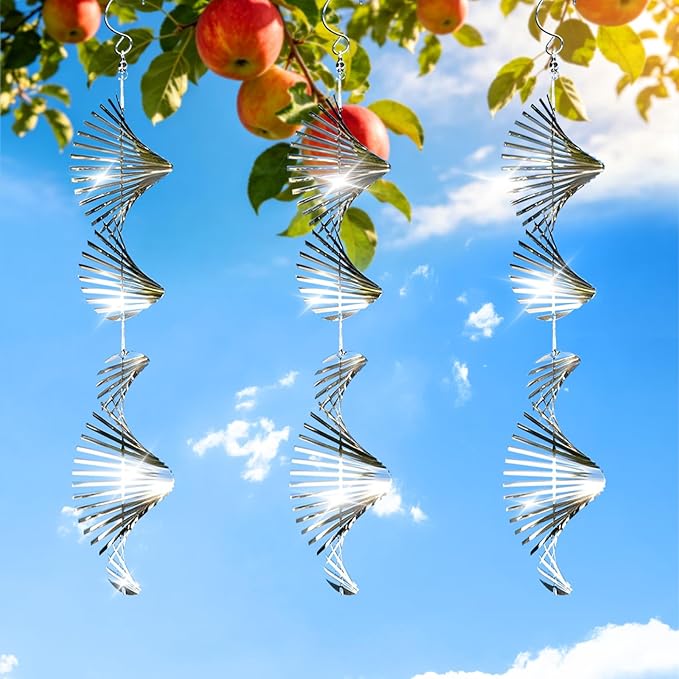OFFO 304 Stainless Steel Bird Reflectors, Double-Sided Reflective 3D Fishbone Bird Scare Devices, Outdoor Garden Decor for Tree Patio Yard Porch Pool Window, 6 PCS