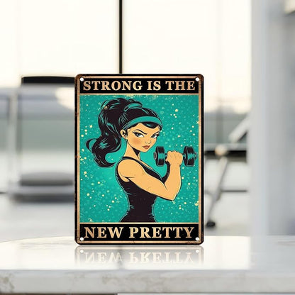 Gym Room Sign Weightlifting Metal Poster Strong Is The New Pretty Motivational Poster for Workout Sign for Home Gym Motivational 12 * 16inch