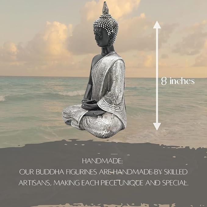 Bellaa Buddha Statue Zen Home Decor Mindfulness Meditation Sculpture Peace Harmony Dhyana Mudra Sitting Blessing Altar Figurine Black 23293