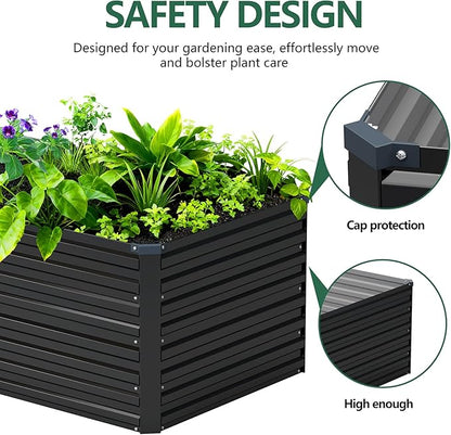 Vengarus 12x2x2ft Galvanized Raised Garden Bed,Metal Raised Beds Kit Black | 2FT Deep Root Elevated Garden Planter Box, Corrugated Steel, Open Bottom, Rustproof All Weather, Large Vegetable Flower Bed