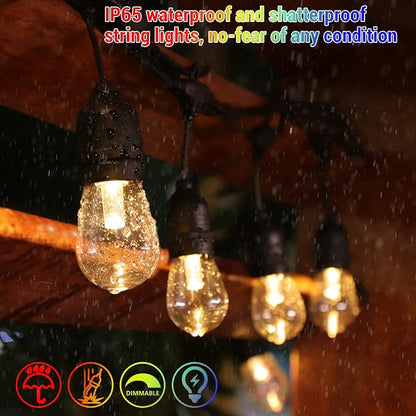 2-Pack 48FT Solar Outdoor RGB String Light, Dimmable Patio String Lights with Shatterproof Edison Bulbs, Remote, Commercial Solar String Lights for Cafe, Patio, Yard, Party