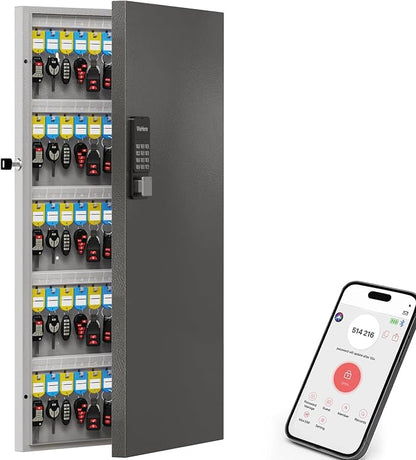 WeHere 120-Key Smart Key Lock Box with Key Management App(Track Key Borrow/Return), Keypad, Bluetooth & WiFi Unlock (Sold Separately), Wall-Mount Commercial Key Cabinet for School, Rental, Office