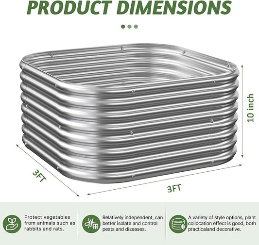 4 Pack 3x3FT Corrugated Galvanized Steel Raised Garden Bed Outdoor, Metal Above Ground Garden Bed for Vegetables and Flowers, Raised Beds for Gardening-3x3FTx10Inch