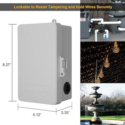 SURAIELEC Digital Pool Timer, 7-Day Programmable Digital Timer Switch, 40 AMP, 2HP, 120, 240, 277 VAC, Outdoor Indoor Heavy Duty Controller Box for Pool Pump, Water Heater, Lights, Powerful Appliances