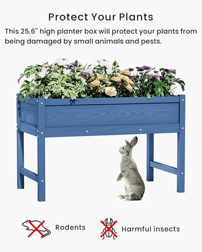 Weatherproof Raised Garden Bed, HDPE Outdoor Elevated Planter Box with Legs, Garden Box, Flower Beds for Patio, Deck, Balcony (Navy Blue)